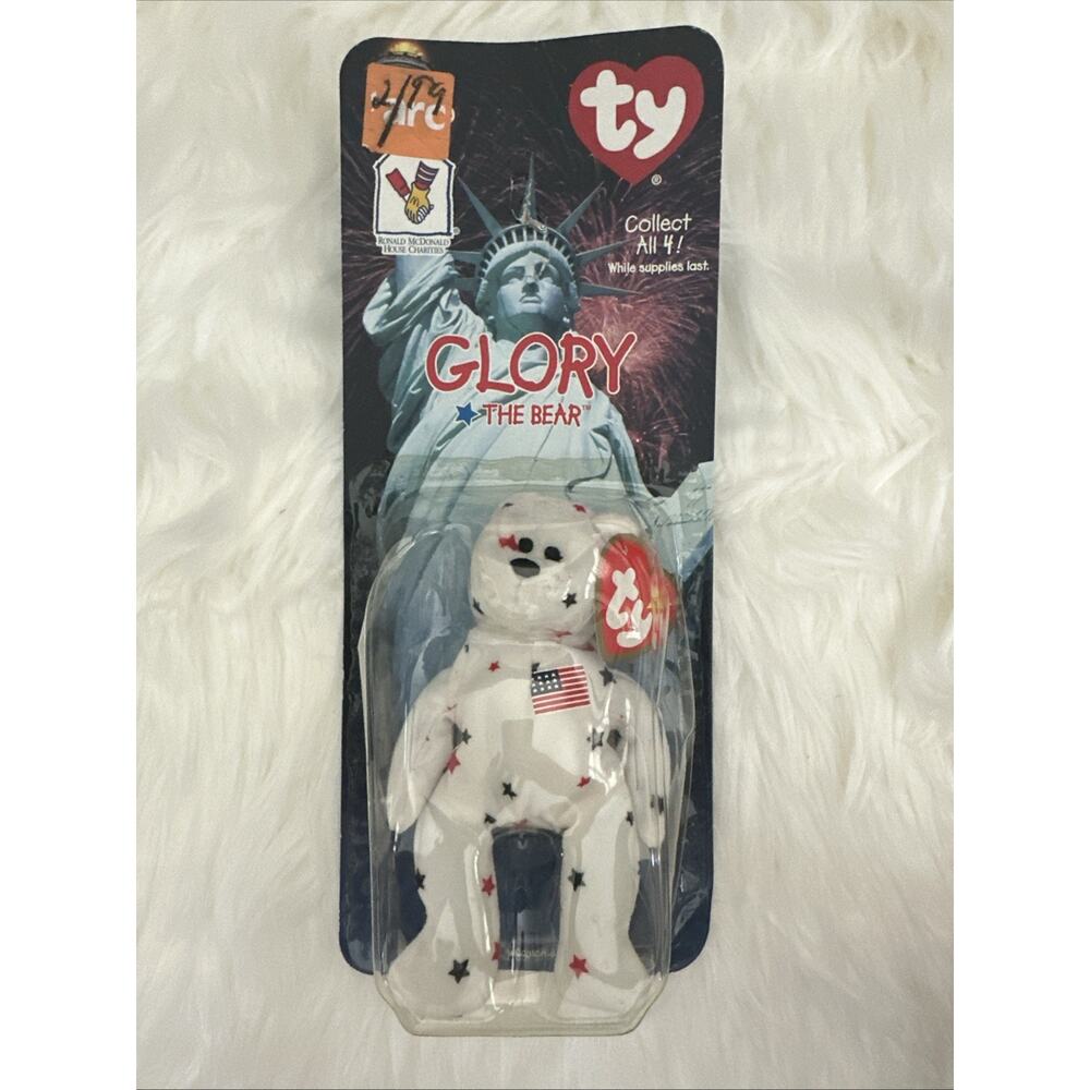 Ty Teenie Beanie Baby Glory the Bear USA 1999 Mcdonalds new sealed in plastic